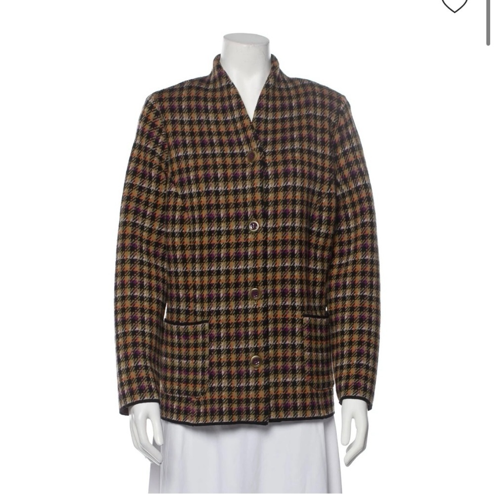 Catherine Andre Merino Wool Blazer jacket Plaid Print xxl brown black orange